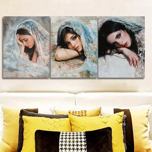 3pcs The woman lying on the ground ,Wall Art Set Canvas Framed 40x60cm - High Quality Print 100% Australian Made Wall Canvas Ready to Hang