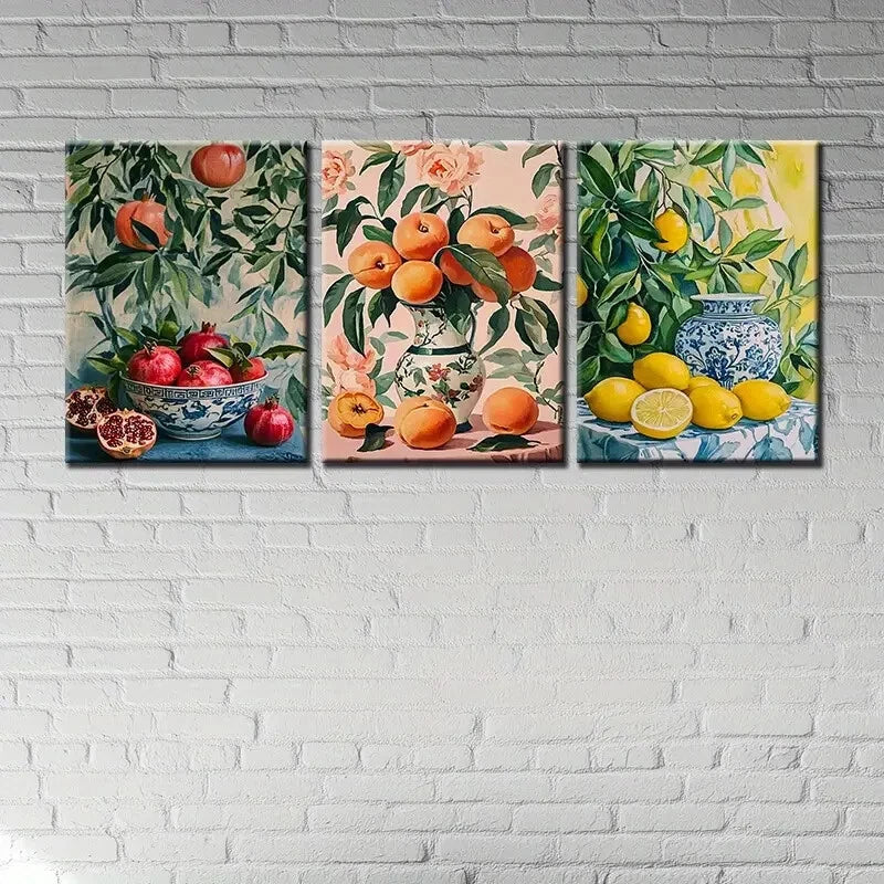 3pcs Fresh Fruits Oil Painting Metal Print Ready to Hang Art