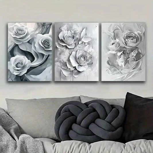 3pcs Paintings Featuring White Roses Floral Metal Print Ready to Hang Art