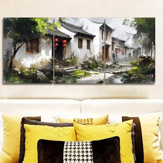 3pcs Jiangnan water town Wall Art Set Canvas Framed 40x60cm - High Quality Print 100% Australian Made Wall Canvas Ready to Hang