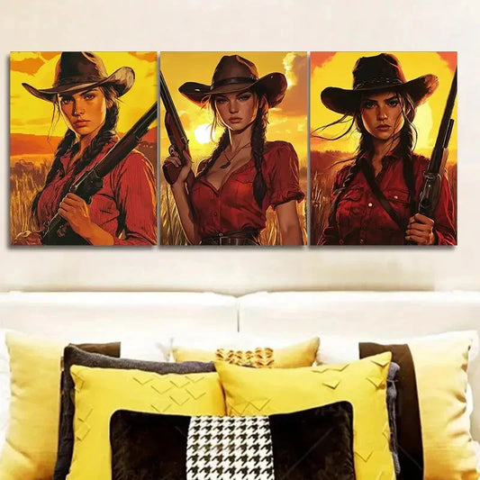 3pcs Woman in red Shirt Wall Art Set Canvas Framed 40x60cm - High Quality Print 100% Australian Made Wall Canvas Ready to Hang