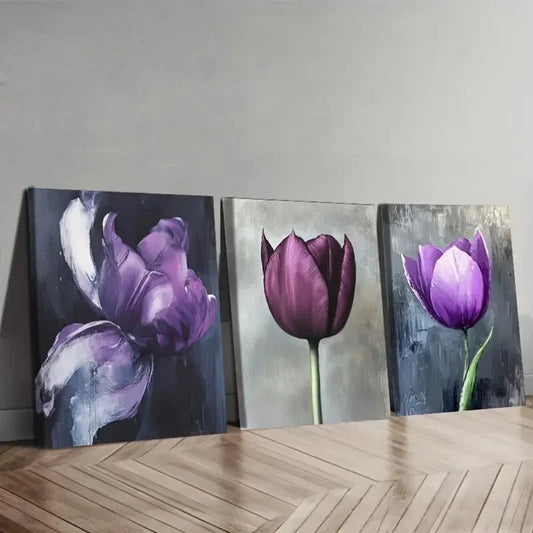 3pcs Elegant Purple Tulip Waterproof Wall Art Set Canvas Framed 40x60cm - High Quality Print 100% Australian Made Wall Canvas Ready to Hang
