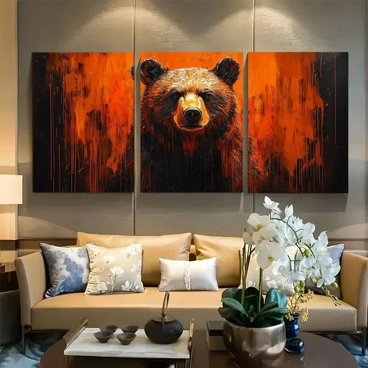 3pcs Abstract Modern Bear Design Metal Print Ready to Hang Art