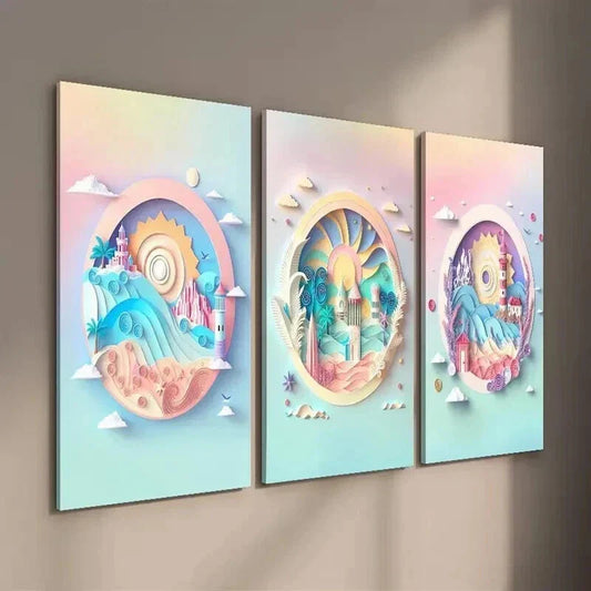 3pcs Colorful Beach Landscape Decor Wall Art Set Canvas Framed 40x60cm - High Quality Print 100% Australian Made Wall Canvas Ready to Hang