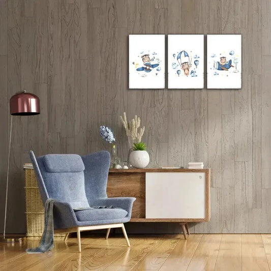 3pcs Airplane Pilot Decoration Poster Pop Metal Print Ready to Hang Art