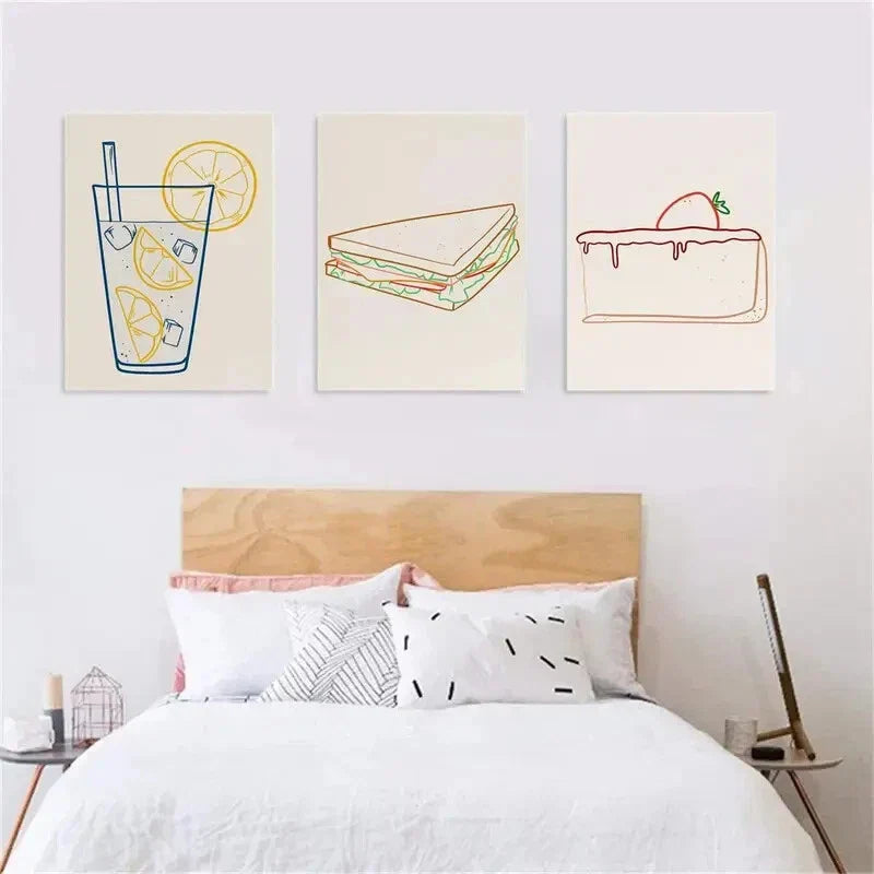 3pcs Kitchen Doodle and kitchen Dining Metal Print Ready to Hang Art