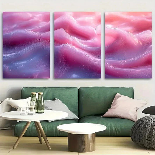 3pcs Vibrant Whimsical Abstract Light Pink Metal Print Ready to Hang Art