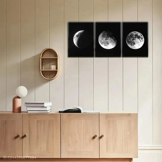 3pcs Moon Black and White Contemporary Posters Metal Print Ready to Hang Art