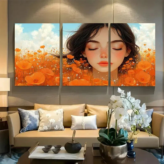 3pcs Aesthetic Woman Rural Scenery Botanical Metal Print Ready to Hang Art