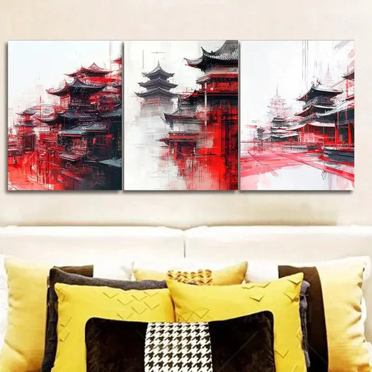 3pcs Chinese architecture Wall Art Set Canvas Framed 40x60cm - High Quality Print 100% Australian Made Wall Canvas Ready to Hang