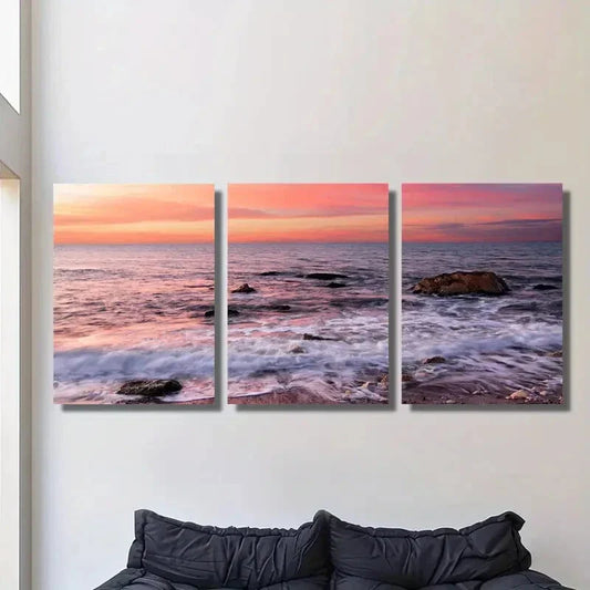 3pcs Sunset And Colorful Glow on The Sea, Metal Print Ready to Hang Art