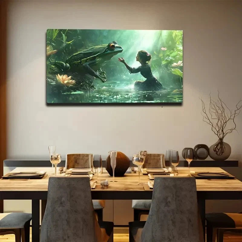 Girl Frog Vibrant Fantasy Wall Art Canvas Office Home Room Framed 80x45cm