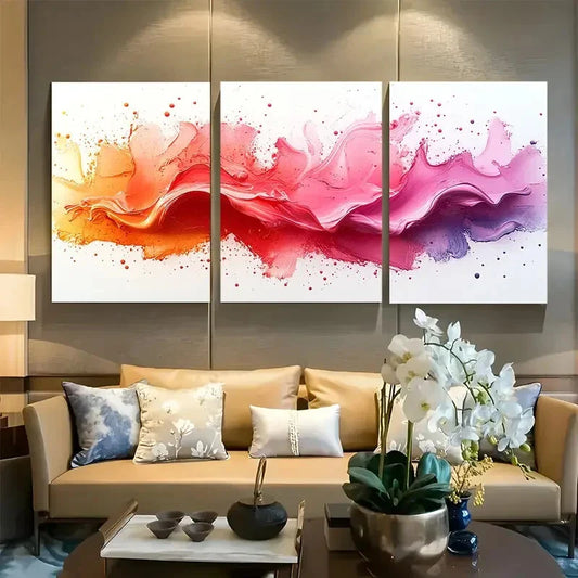 3pcs Modern Pink Abstract with Splatter Design Metal Print Ready to Hang Art