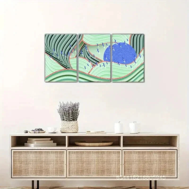 3pcs Flying Birds & Golden Sun Design, Metal Print Ready to Hang Art