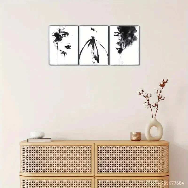 3pcs Black and White Abstract Decorative Poster Metal Print Ready to Hang Art