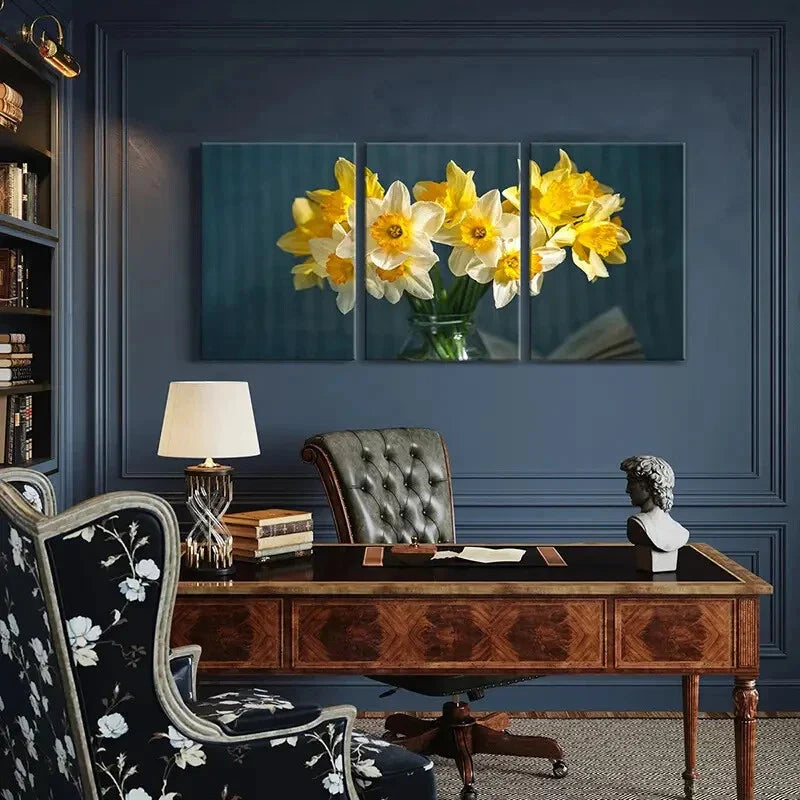 3pcs Yellow White Flower Narcissus Metal Print Ready to Hang Art