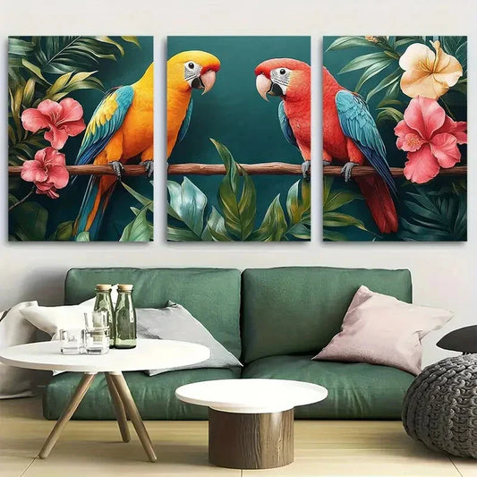 3pcs Colorful Tropical Parrot Design Metal Print Ready to Hang Art