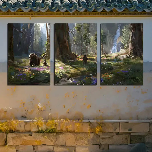 3pcs a Sloth Of Bears In A Forest Canvas Framed 40x60cm - High Quality Print 100% Australian Made Wall Canvas Ready to Hang