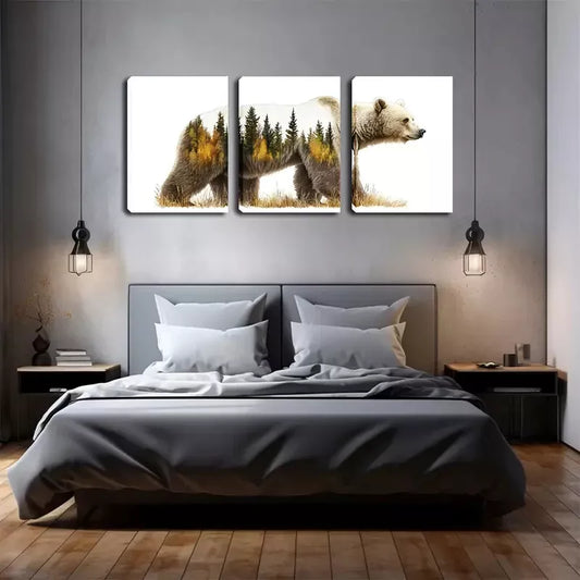 3pcs Majestic Bear Forest Close-Up Wall Art Set Canvas Framed 40x60cm - High Quality Print 100% Australian Made Wall Canvas Ready to Hang