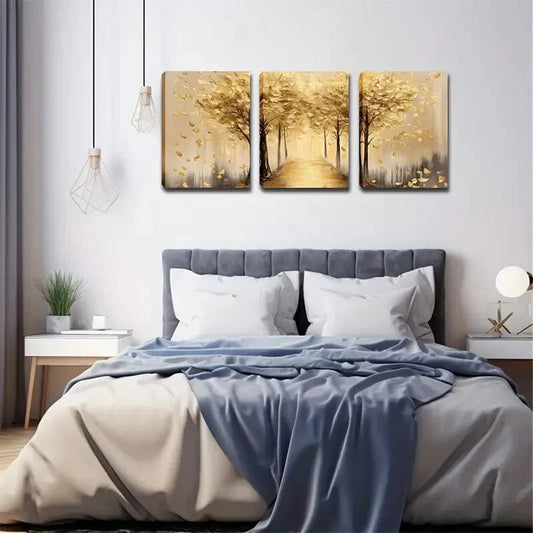 3pcs Earthy Yellow Autumn Scene Metal Print Ready to Hang Art