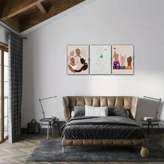 3pcs Character Line Art Finger Art Poster Metal Print Ready to Hang Art