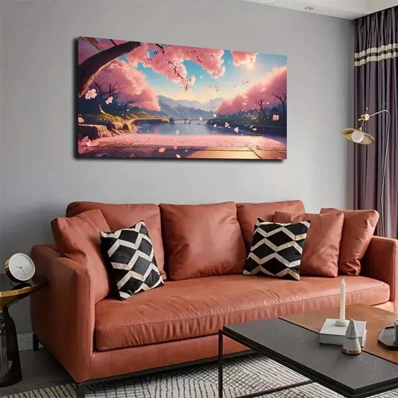 Pink Leaves Dreamlike Wall Art Canvas Office Home Room Framed 80x45cm