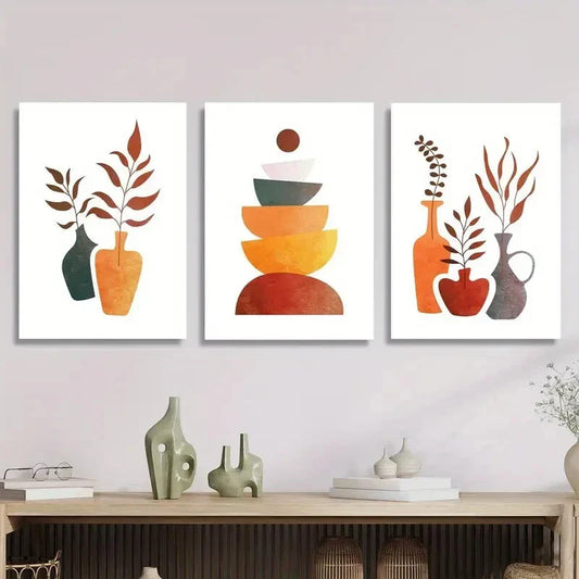 3pcs Abstract, modern circle balance, floral Metal Print Ready to Hang Art