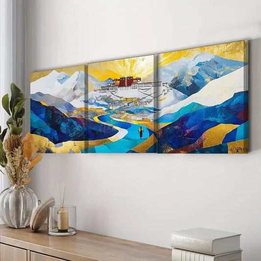 3pcs Featuring The Potala Palace Wall Art Set Canvas Framed 40x60cm - High Quality Print 100% Australian Made Wall Canvas Ready to Hang