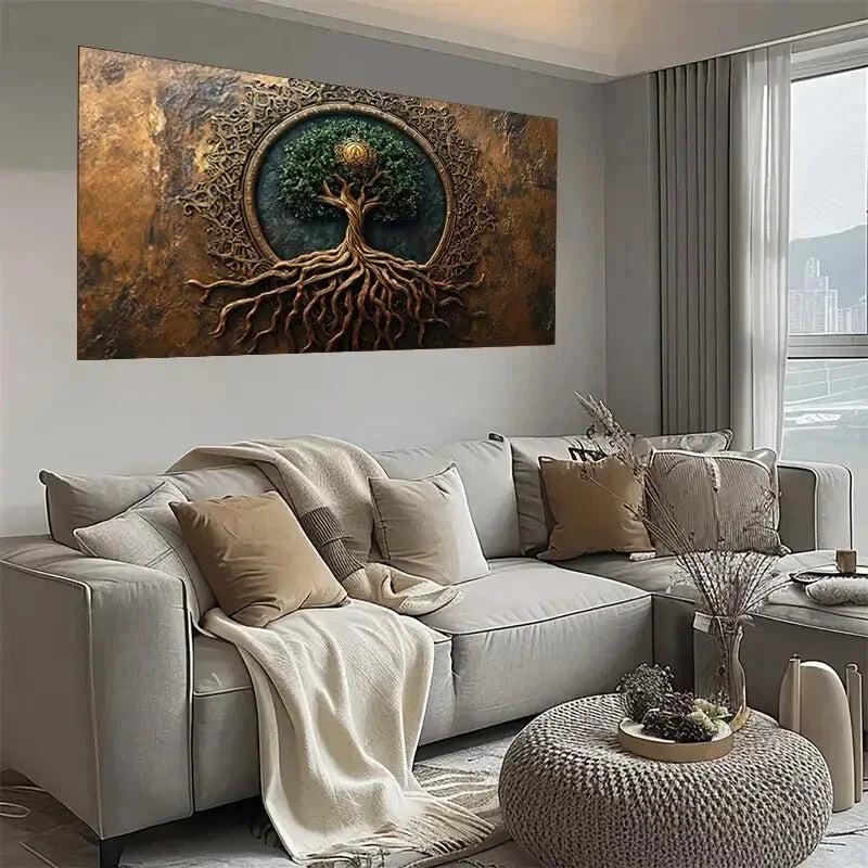 Ornate Mandala & Roots Tree Wall Art wall canvas office home room framed 120x60cm