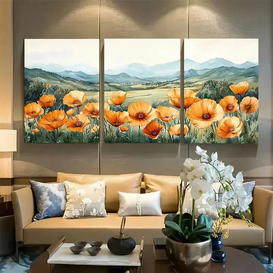 3pcs California Meadow Spring Metal Print Ready to Hang Art