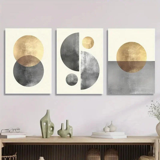 3pcs Golden sphere poster, art Metal Print Ready to Hang Art