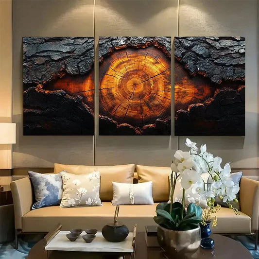 3pcs Abstract Tree Ring Design Metal Print Ready to Hang Art