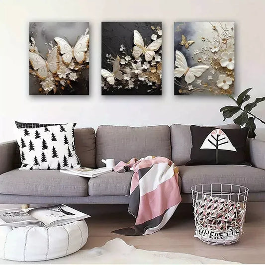 3pcs Butterfly Abstract Art Canvas Framed 40x60cm - High Quality Print 100% Australian Made Wall Canvas Ready to Hang