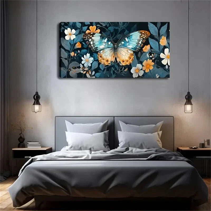 Vibrant Butterfly & Floral Wall Art Canvas Office Home Room Framed 120x60cm