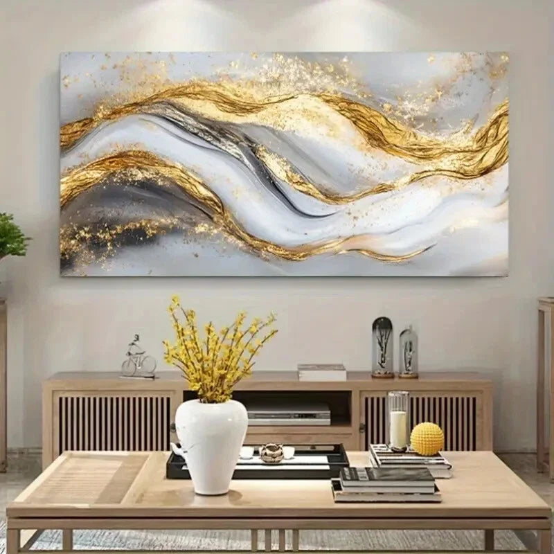 Abstract Golden Fluid Wall Art wall canvas office home room framed 120x60cm