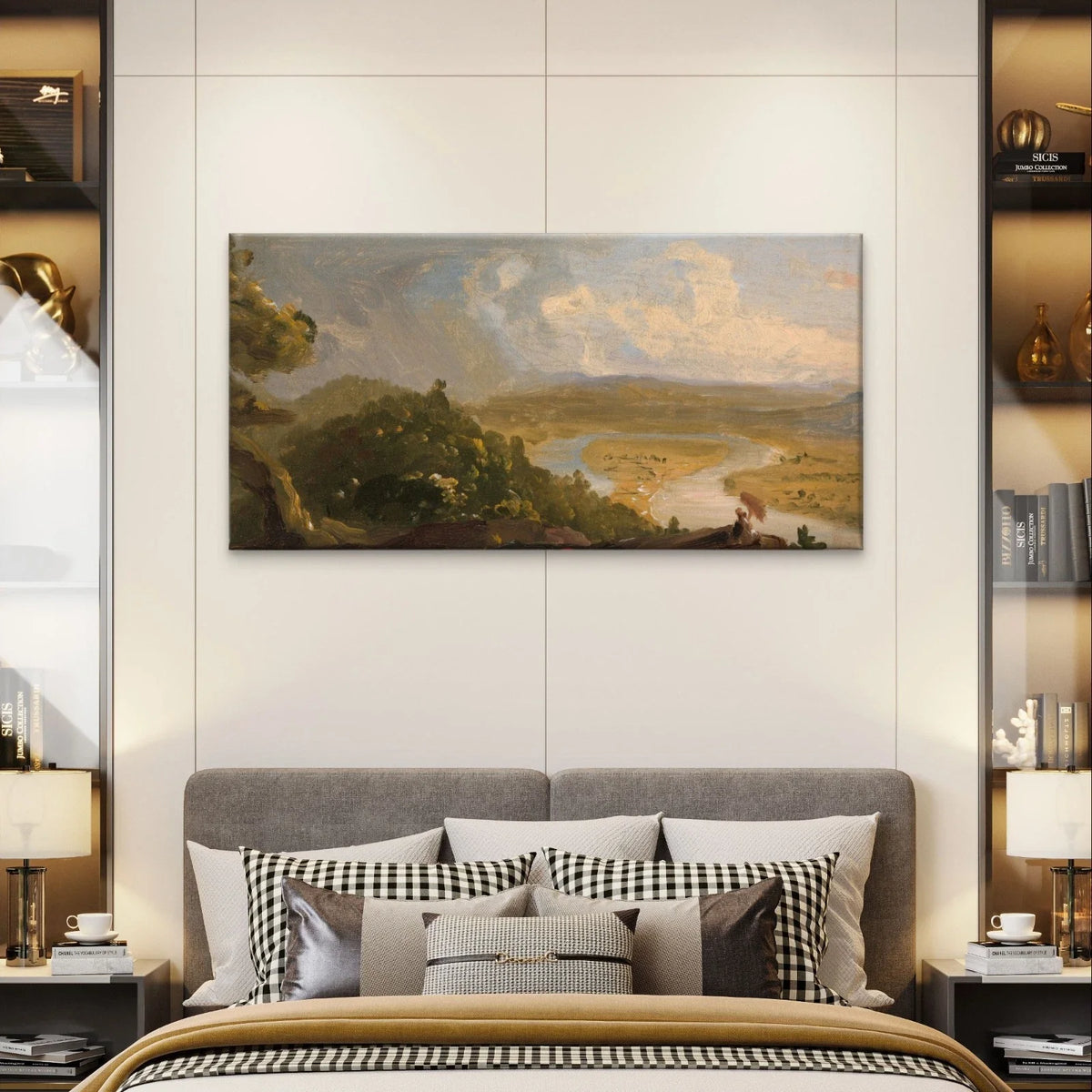 Classical River Valley Landscape Wall Art Canvas Office Home Framed 120x60cm