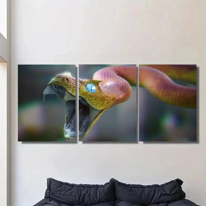 3pcs Vibrant Yellow & Orange Snake Design Metal Print Ready to Hang Art