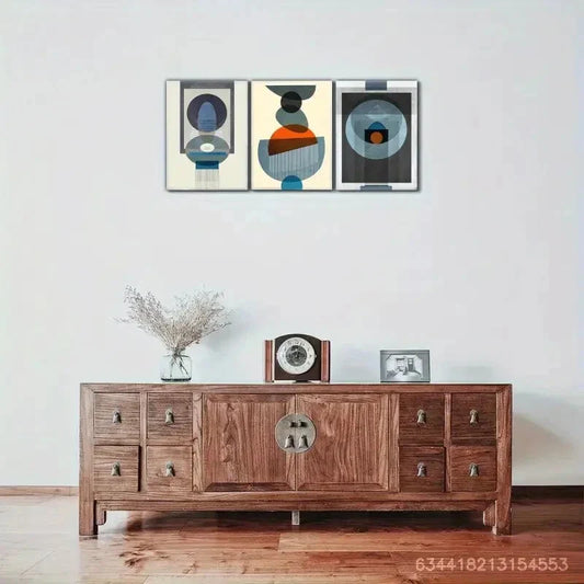 3pcs Geometric Pattern and Lines Decorative Post Metal Print Ready to Hang Art