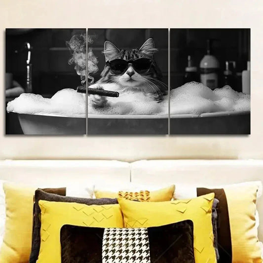 3pcs Gangster Brother Kitten Wall Art Set Canvas Framed 40x60cm - High Quality Print 100% Australian Made Wall Canvas Ready to Hang
