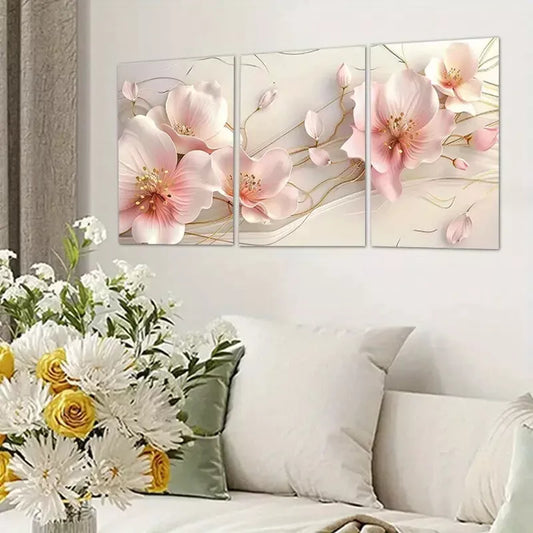 3pcs Pink Floral Painting Canvas Framed 40x60cm - High Quality Print 100% Australian Made Wall Canvas Ready to Hang