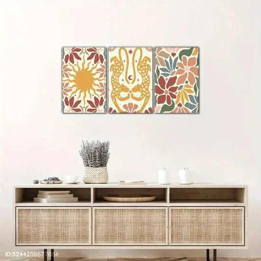 3pcs Bohemian Vibrant Floral & Botanical Prints Metal Print Ready to Hang Art