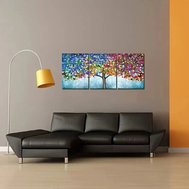 3pcs Abstract, Vibrant Blooming Tree Painting Metal Print Ready to Hang Art