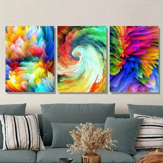 3pcs Vibrant Abstract Rainbow Explosion Metal Print Ready to Hang Art