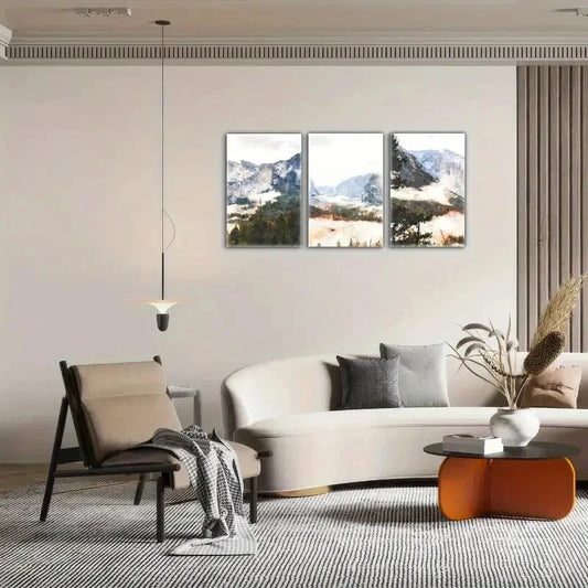 3pcs Serene Mountain Landscape with Pine Trees Metal Print Ready to Hang Art