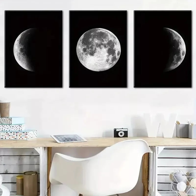3pcs Minimalist Wind Moon Rotation Process Wall Art Set Canvas Framed 40x60cm - High Quality Print 100% Australian Made Wall Canvas Ready to Hang