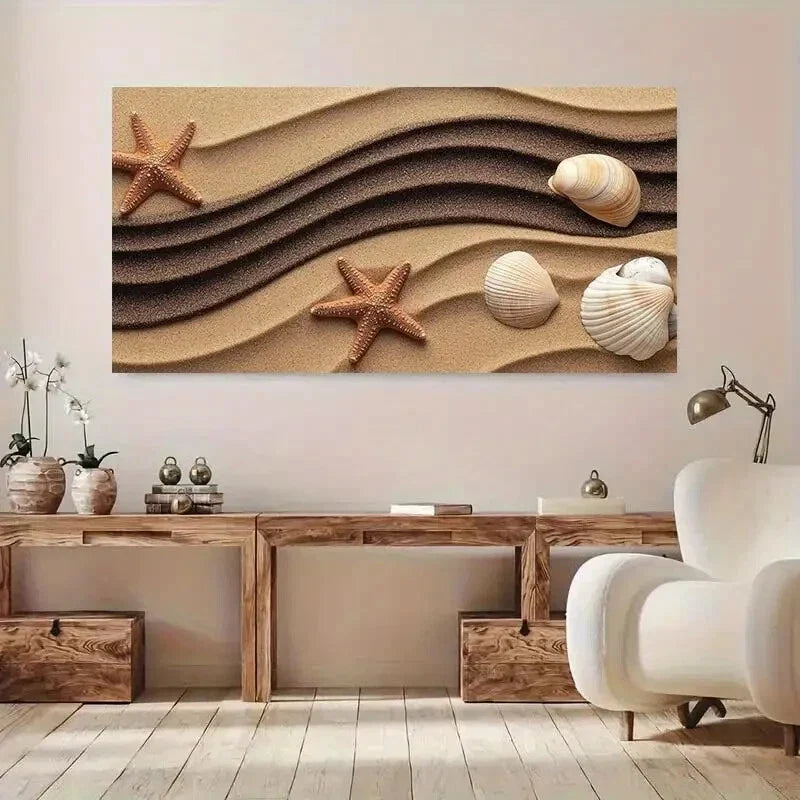 Sandy Coast Beach Starfish wall canvas office home room framed 120x60cm