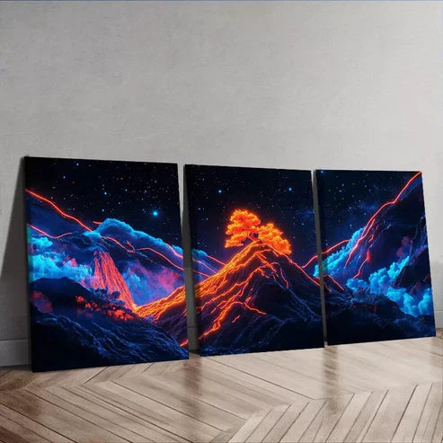 3pcs Starry Sky Design Mountains Dark Background Wall Art Set Canvas Framed 60x90cm - High Quality Print 100% Australian Made Wall Canvas Ready to Hang
