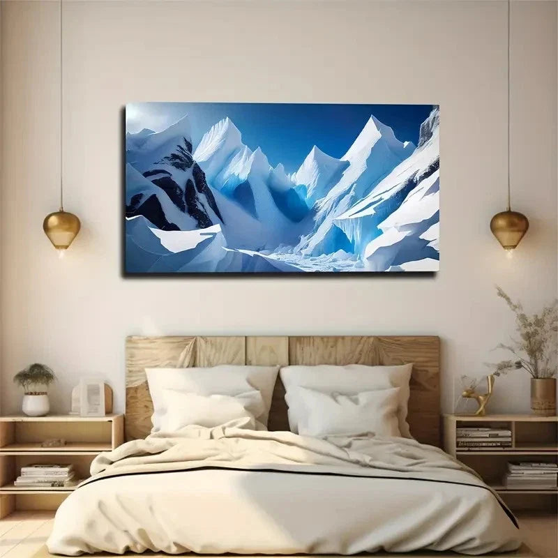 Clear Snow Mountain Wall Art Canvas Office Home Room Framed 80x45cm
