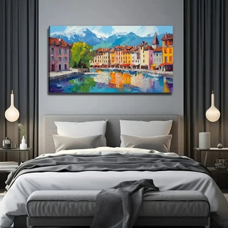 Vibrant Lakeside Perfect Wall Art Canvas Office Home Room Framed 80x45cm