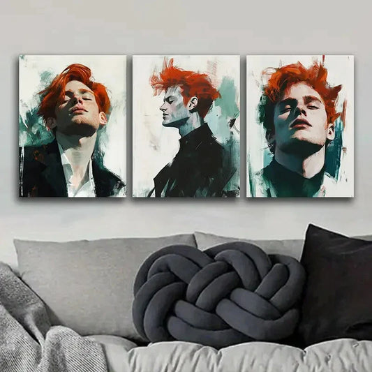 3pcs A man with red hair. (10) Wall Art Set Canvas Framed 40x60cm - High Quality Print 100% Australian Made Wall Canvas Ready to Hang